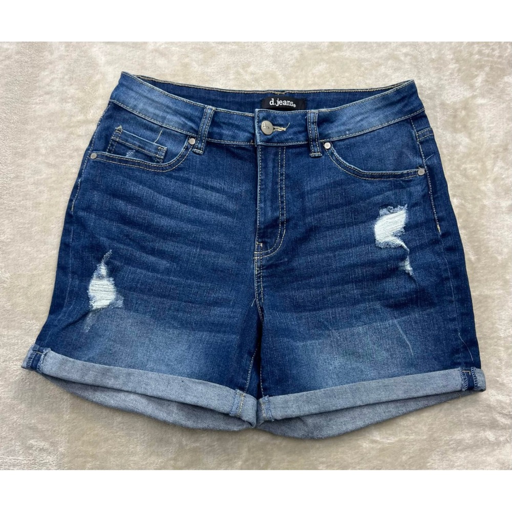 d.jeans Womens Size 8 Distressed Cuffed Denim Shorts Medium Wash High Rise